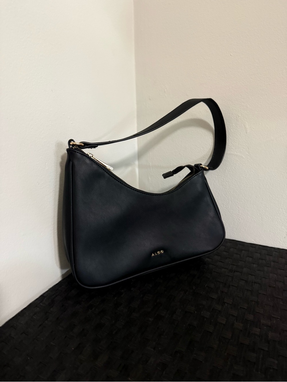 Aldo Black Crescent Shoulder Bag with Gold Hardware
